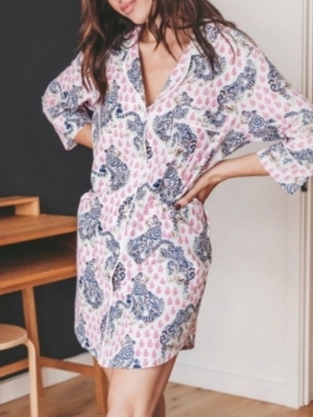 Printfresh Chemise Slip - White, Navy & Pink